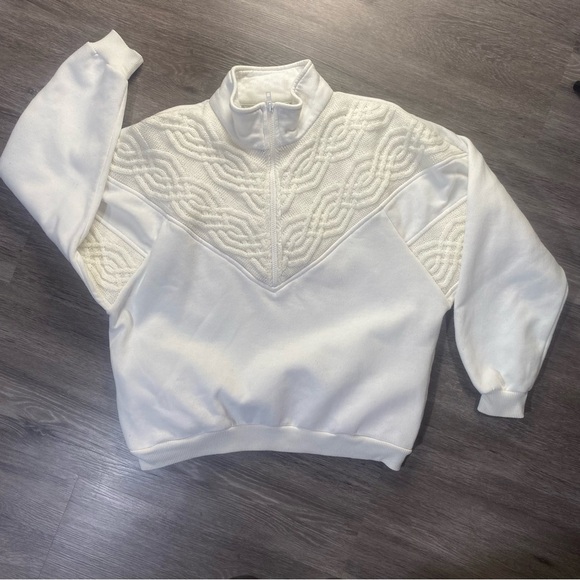 Vintage Lady Foot Locker White Textured Knit Half-Zip Sweatshirt Size M - Picture 4 of 9